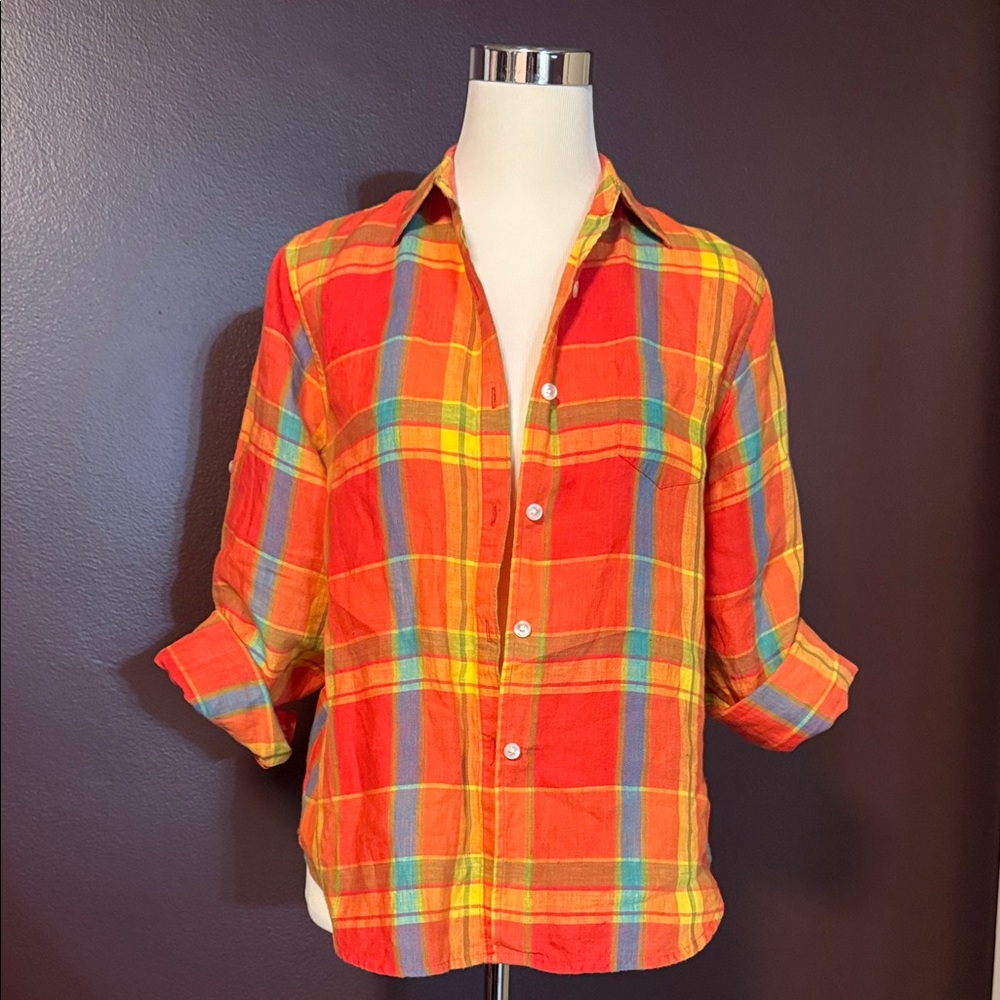 Jones New York Red and Yellow Plaid Shirt